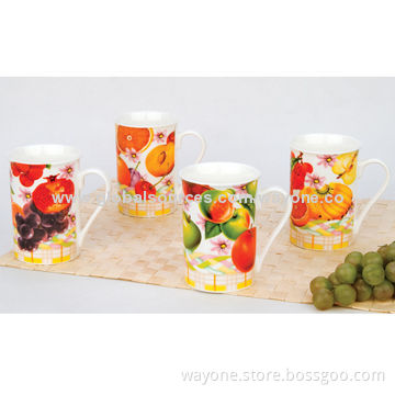 Fine China/Porcelain Mugs, Fruit Pattern, 9oz Volume, Ideal for Gifts and Promotions, Popular Shape